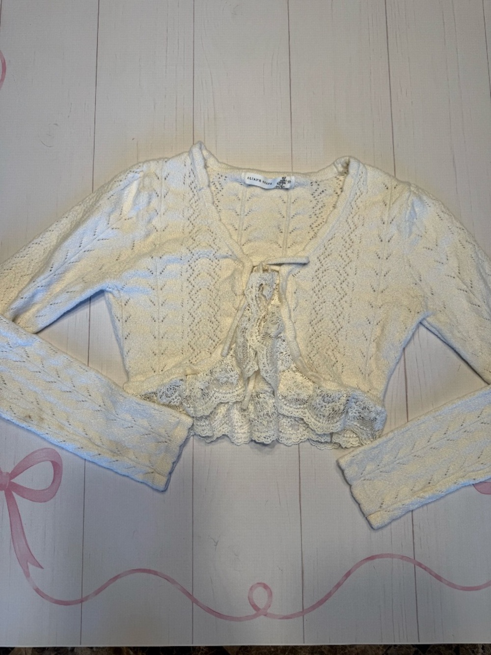 Altar'd State Maria Pointelle Lace Trim Shrug Size Med
